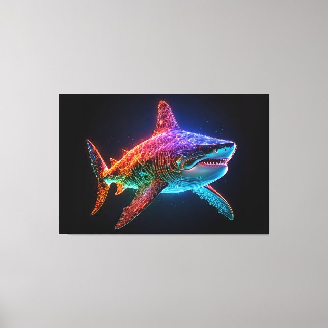 Neon Spectrum Shark Canvastryck (Framsida)