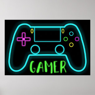 Neon-spelkontroll i färg poster
