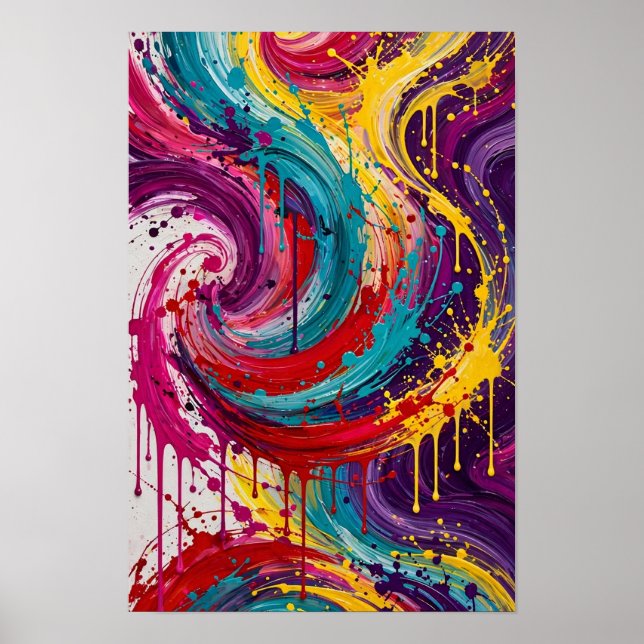 Neon Spiral Explosion - Levande Turkos Magenta G Poster (Framsidan)