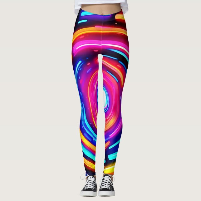 Neon Spiral Light Art Leggings (Framsida)