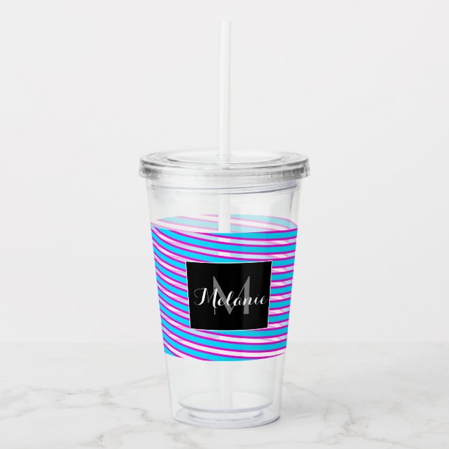 Neon Spiralband Monogram Anpassat Namn Take Away Mugg (Framsida)