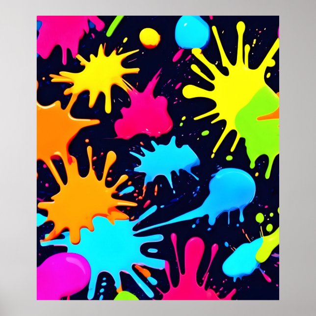Neon Splatter Art: Vibrant Abstrakt Expressionism Poster (Framsidan)