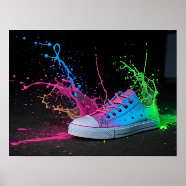 Neon Splatter på en färgfull Sneaker Poster (Framsidan)