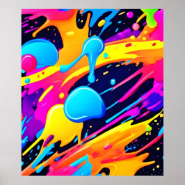 Neon Splatter Paint Art Poster