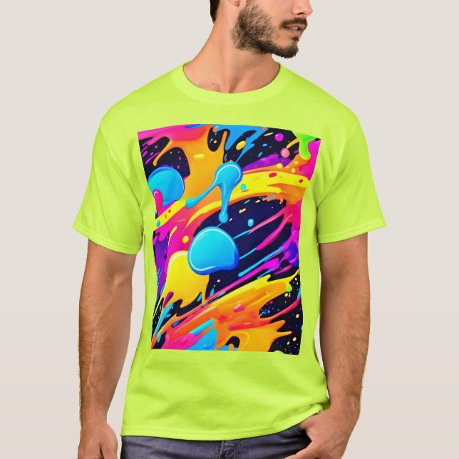 Neon Splatter Paint Art T Shirt (Framsida)