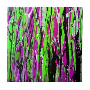 Neon Splatter Paint Lila Grönt och Black Kakelplatta