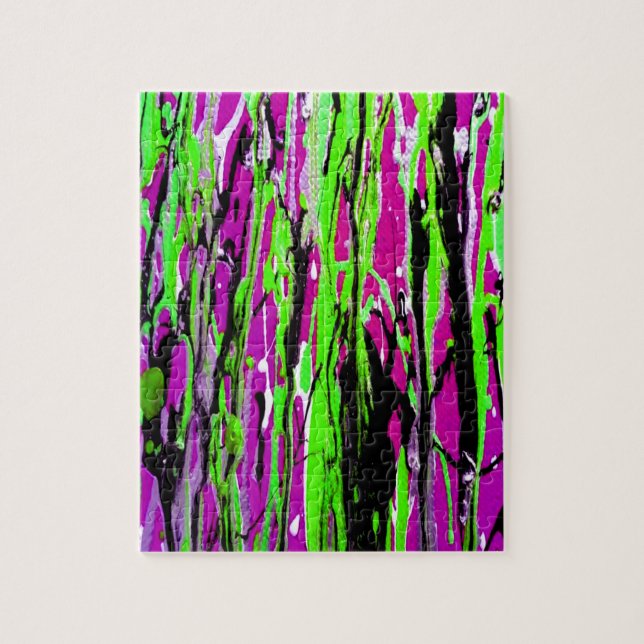 Neon Splatter Paint Lila Grönt och svart Pussel (Vertikal)