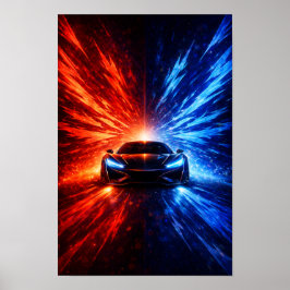 Neon Split Speed Supercar – Red & Blue Energy Burs Poster