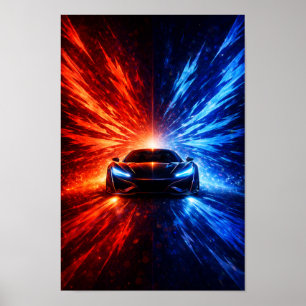 Neon Split Speed Supercar – Röd & Blå Energibörs Poster