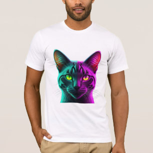 Neon Split Tone Synthwave Kattporträtt T Shirt