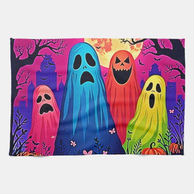 Neon Spöken Halloween fest Design Kökshandduk (Horisontell)