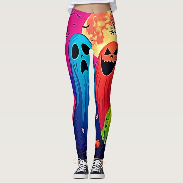 Neon Spöken Halloween fest Design Leggings (Framsida)