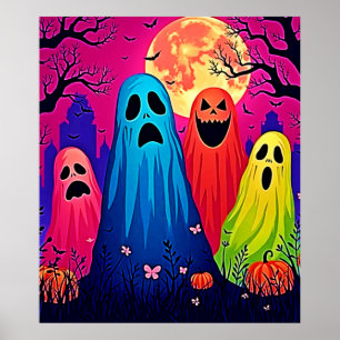 Neon Spöken Halloween fest Design Poster