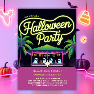 Neon Spöken Handflatan Träd Tropical Halloween fes Inbjudningar