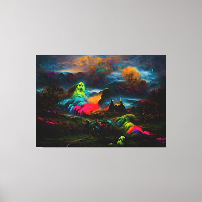 Neon Spöken i ett hårt Fantasy liggande Canvastryck (Framsida)