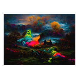 Neon Spöken i ett hårt Fantasy liggande Fototryck