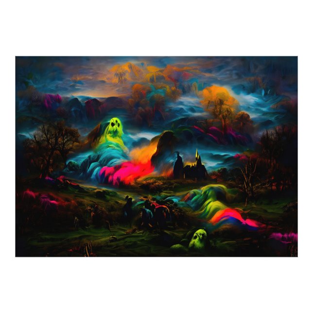Neon Spöken i ett hårt Fantasy liggande Fototryck (Framsidan)