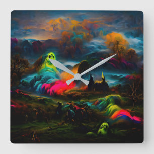 Neon Spöken i ett hårt Fantasy liggande Fyrkantig Klocka