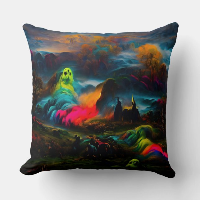 Neon Spöken i ett hårt Fantasy liggande Kudde (Framsida)