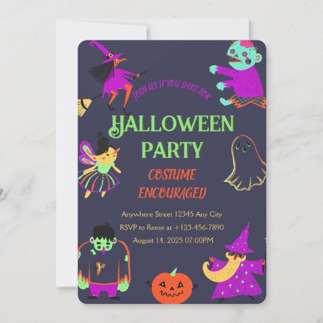 Neon Spooky Halloween fest-inbjudan Inbjudningar (Framsida)