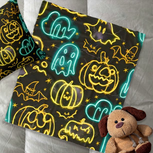 Neon Spooky Halloween Ghost Fladdermus Pumpkins Mö Fleecefilt