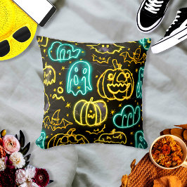 Neon Spooky Halloween Ghost Fladdermus Pumpkins Mö Kudde