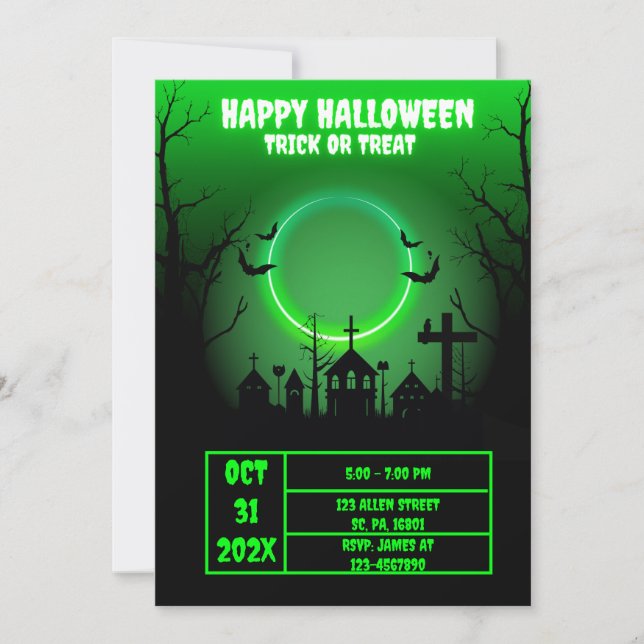 NEON SPOOKY HAUNTED HOUSE HALLOWEEN FEST INBJUDNINGAR (Framsida)