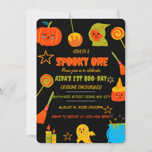 Neon Spooky One-födelsedagsinbjudan Inbjudningar