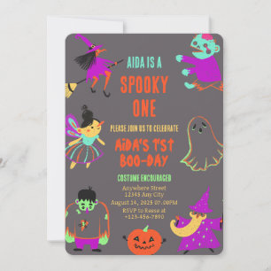 Neon Spooky One Första Födelsedagsinbjudan Inbjudningar