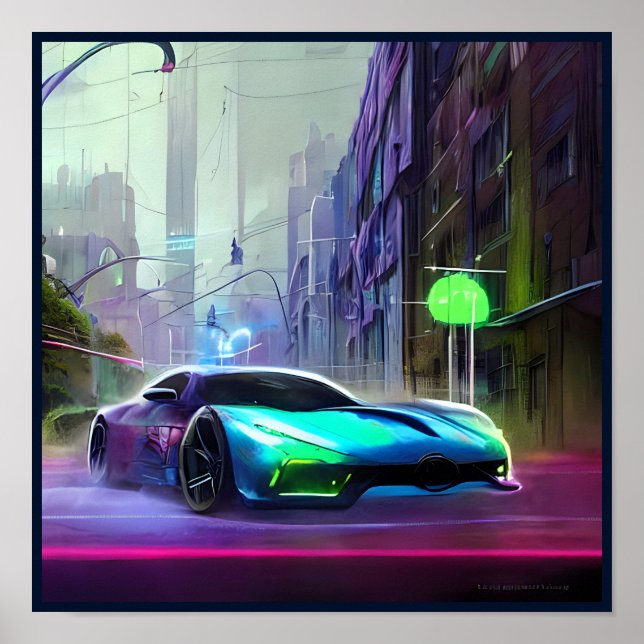 Neon Sports Car på väg Poster (Framsidan)