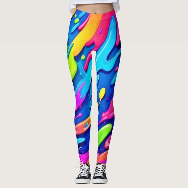 Neon Stänk Abstrakt Art Magic Leggings (Framsida)