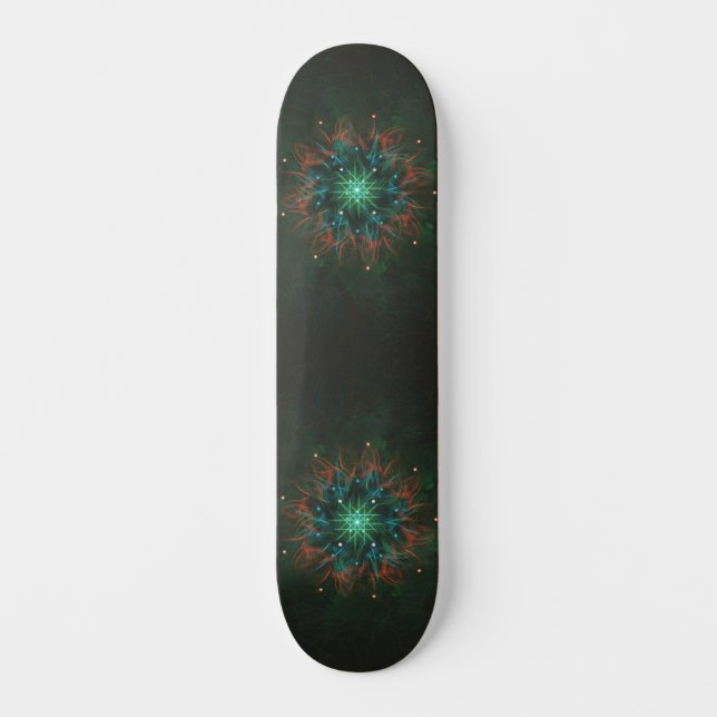 Neon Starburst Fraktal – Lysande Grön och Elektris Mini Skateboard Bräda 18,5 Cm (Framsida)