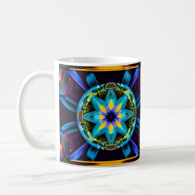 Neon Starburst Kaleidoscope Kaffemugg (Vänster)