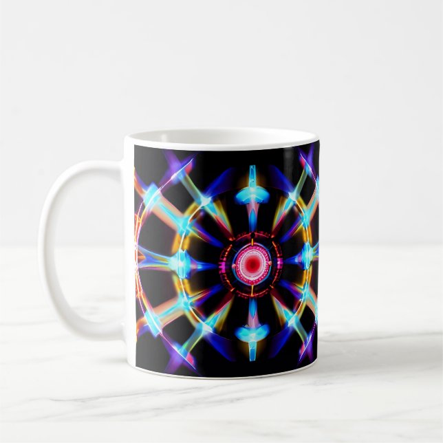 Neon Starburst Kaleidoscope Kaffemugg (Vänster)