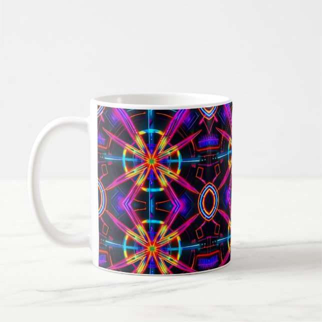 Neon Starburst Kaleidoscope Kaffemugg (Vänster)