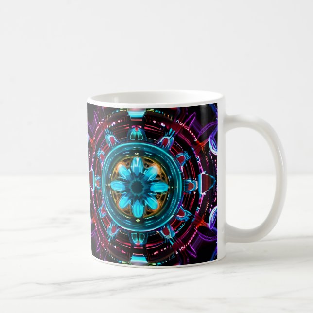 Neon Starburst Kaleidoscope Kaffemugg (Höger)