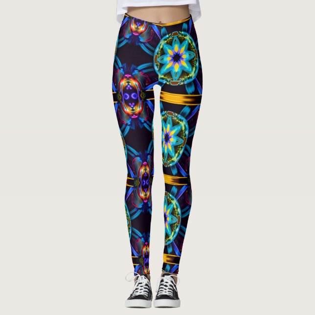 Neon Starburst Kaleidoscope Leggings (Framsida)