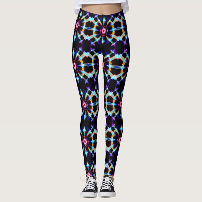 Neon Starburst Kaleidoscope Leggings (Framsida)