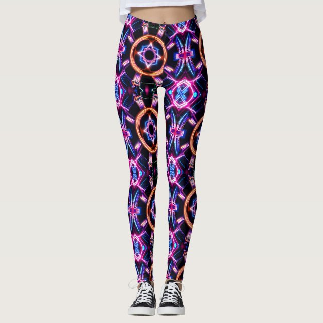 Neon Starburst Kaleidoscope Leggings (Framsida)