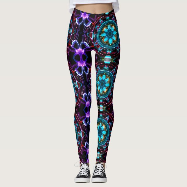 Neon Starburst Kaleidoscope Leggings (Framsida)