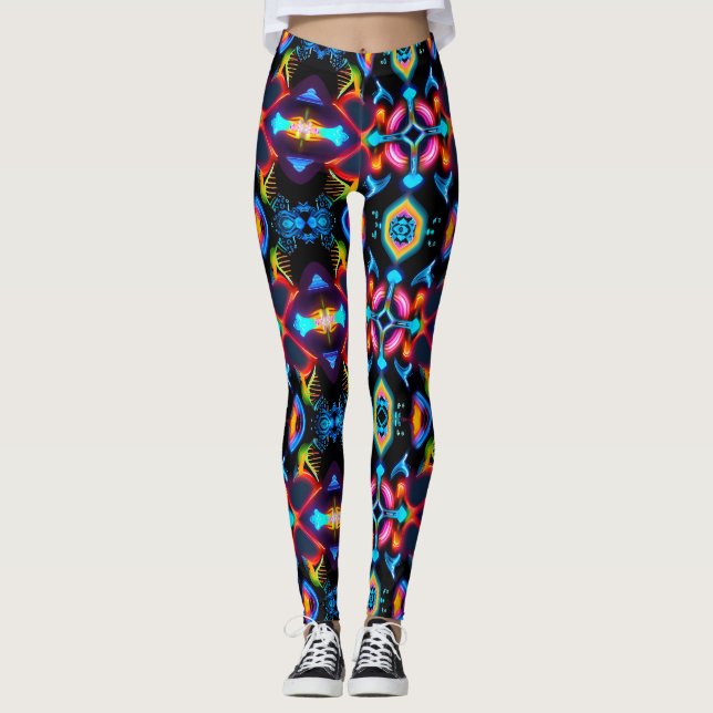 Neon Starburst Kaleidoscope Leggings (Framsida)
