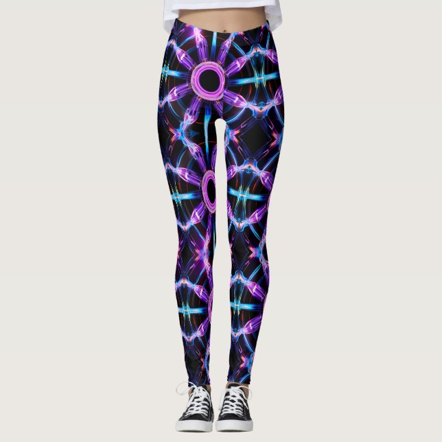 Neon Starburst Kaleidoscope Leggings (Framsida)