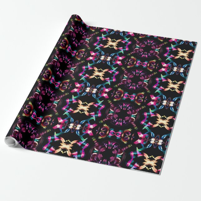Neon Starburst Kaleidoscope Presentpapper (Utrullad)