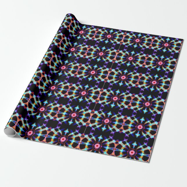 Neon Starburst Kaleidoscope Presentpapper (Utrullad)