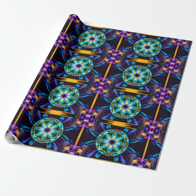 Neon Starburst Kaleidoscope Presentpapper (Utrullad)