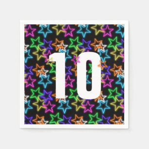 Neon Stars på svart 10:e födelsedag Pappersservett