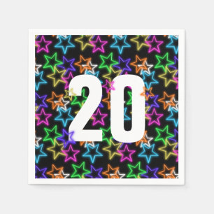 Neon Stars på svart 20:e födelsedag Pappersservett