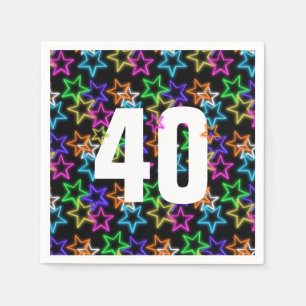 Neon Stars på svart 40:e födelsedagen Pappersservett