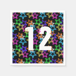 Neon Stars på svart i 12:e Pappersservett