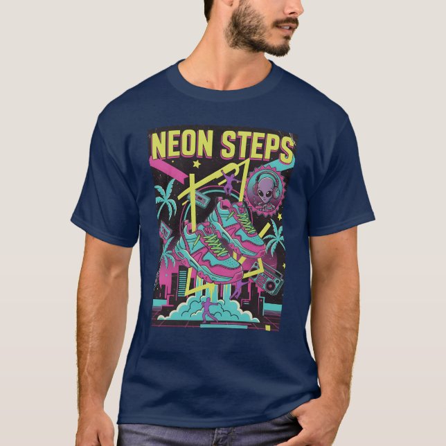 Neon Steps Retro Atletisk retro T Shirt (Framsida)